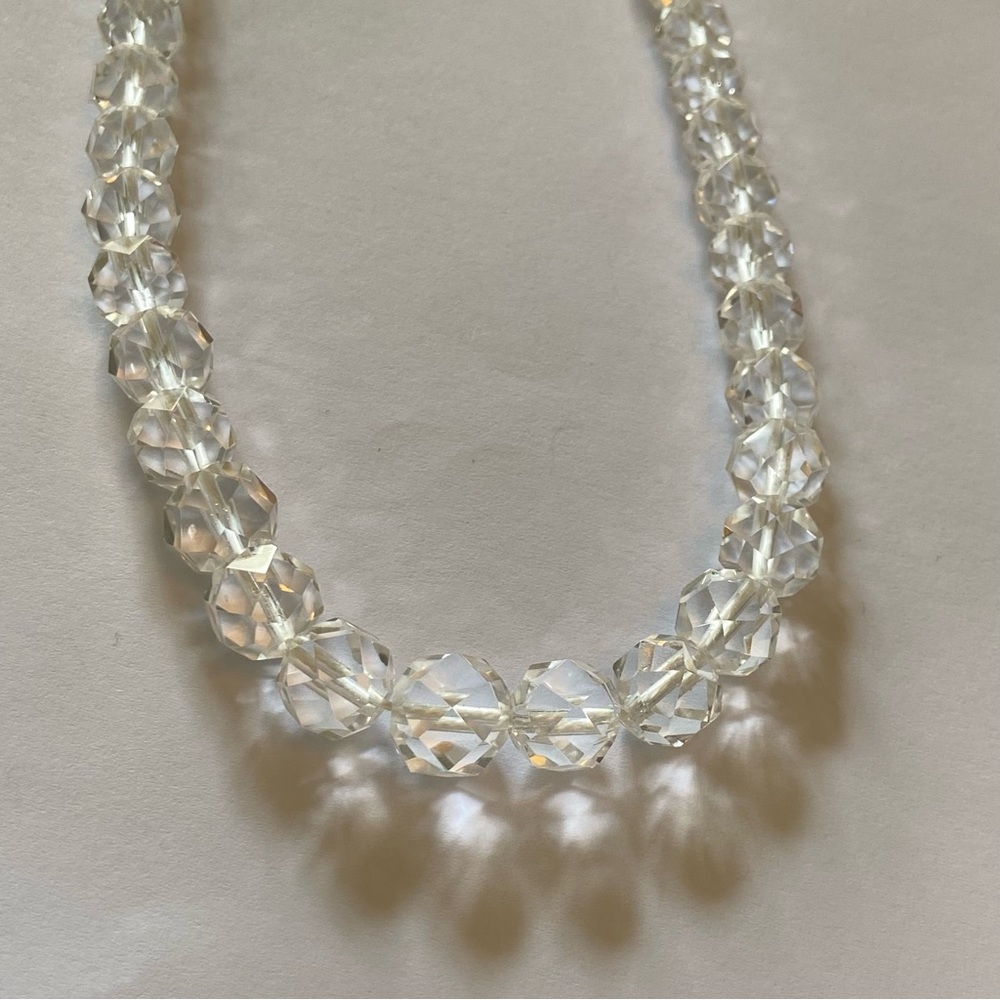 Antique Sterling Rock Crystal faceted gemstone graduated bead necklace 17”